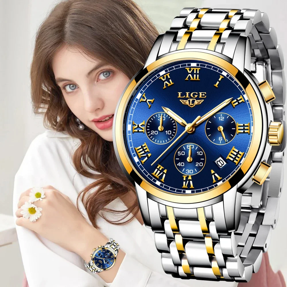 LIGE 2024 New Fashion Women Watches Ladies Top Brand Luxury Creative Steel Women Bracelet Watches Female Quartz Waterproof Watch