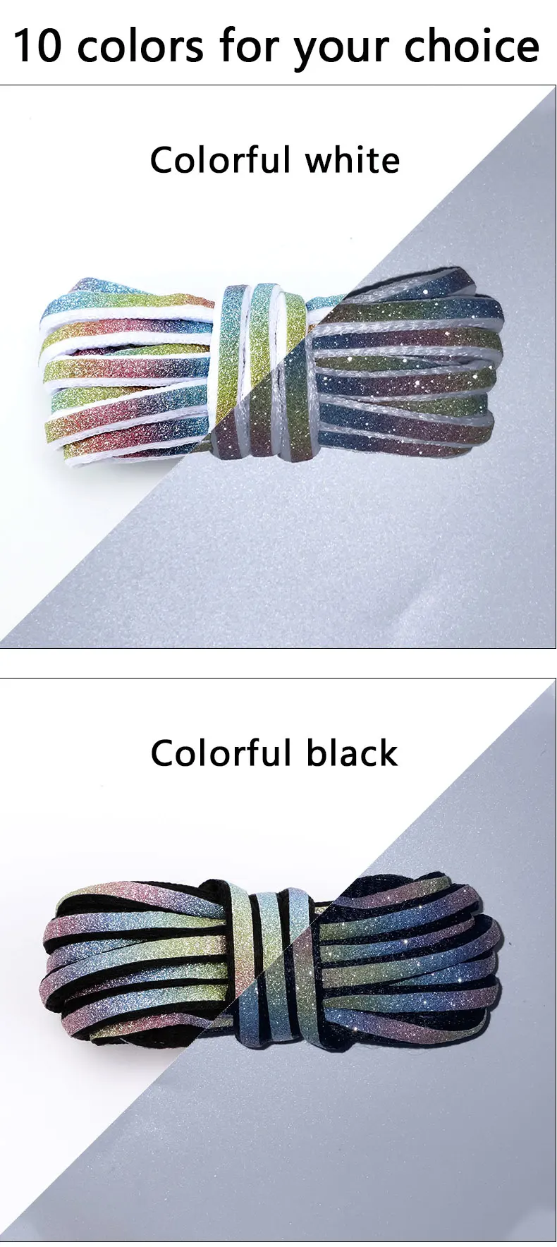 Leuchtende Halbkreis-Schnürsenkel, flache, runde, reflektierende Schnürsenkel, bunte, sternförmige Laserschnürsenkel für Sportschuhe, Basketballschuhe – Detail 8