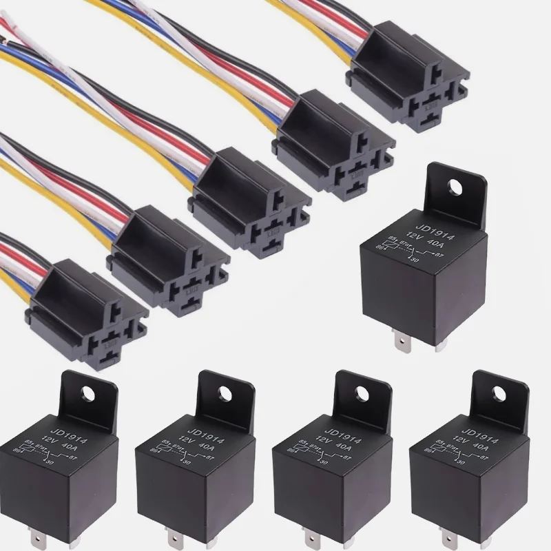

5pcs Universal Car Converter Relay 12V 40A 5 Pin With Socket Bracket Car Interior Cables Adapters Sockets Part
