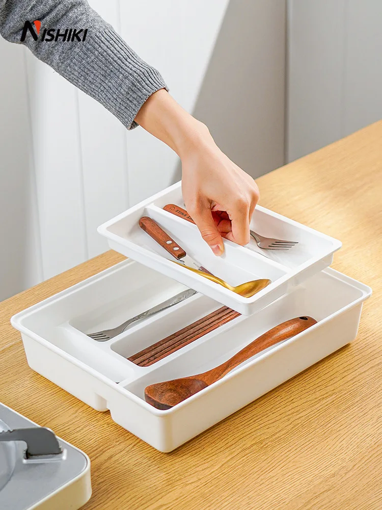 Japanese Cutlery Sorting Box, Kitchen Tableware Organizer, Desktop Cosmetic Tray, Combinable Storage Drawers, Separation Contain