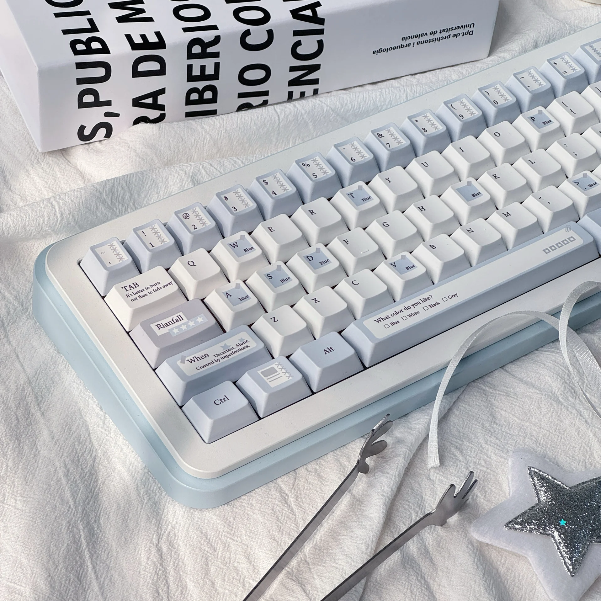 

Trace Simplicity Blue Grey Theme Keycaps Set Cherry Profile Custom Original Handmade Keycaps for Mechanical Keyboard Accessories
