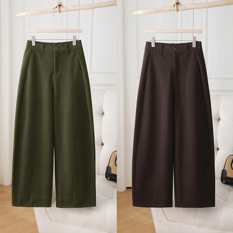 High Waist Thiened Woolen Trousers for Women Autumn Winter Fce Lined Loose Faionable Girls Sle Casual Pants