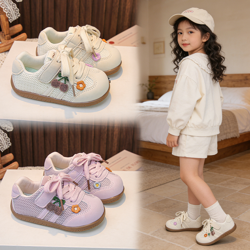  Girls Fashion Flower Design Casual Shoes 2026 New Kids Non Slip Breathable Comfortable Student Sneakers Outdoor Sports Shoes 