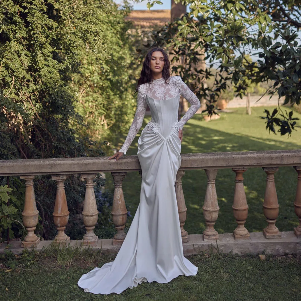 MCDV Luxury Wedding Dresses Long Sleeve White Mermaid Satin Corset Bridal  Gowns Split Applique Wedding Party Gowns Customized - AliExpress 320