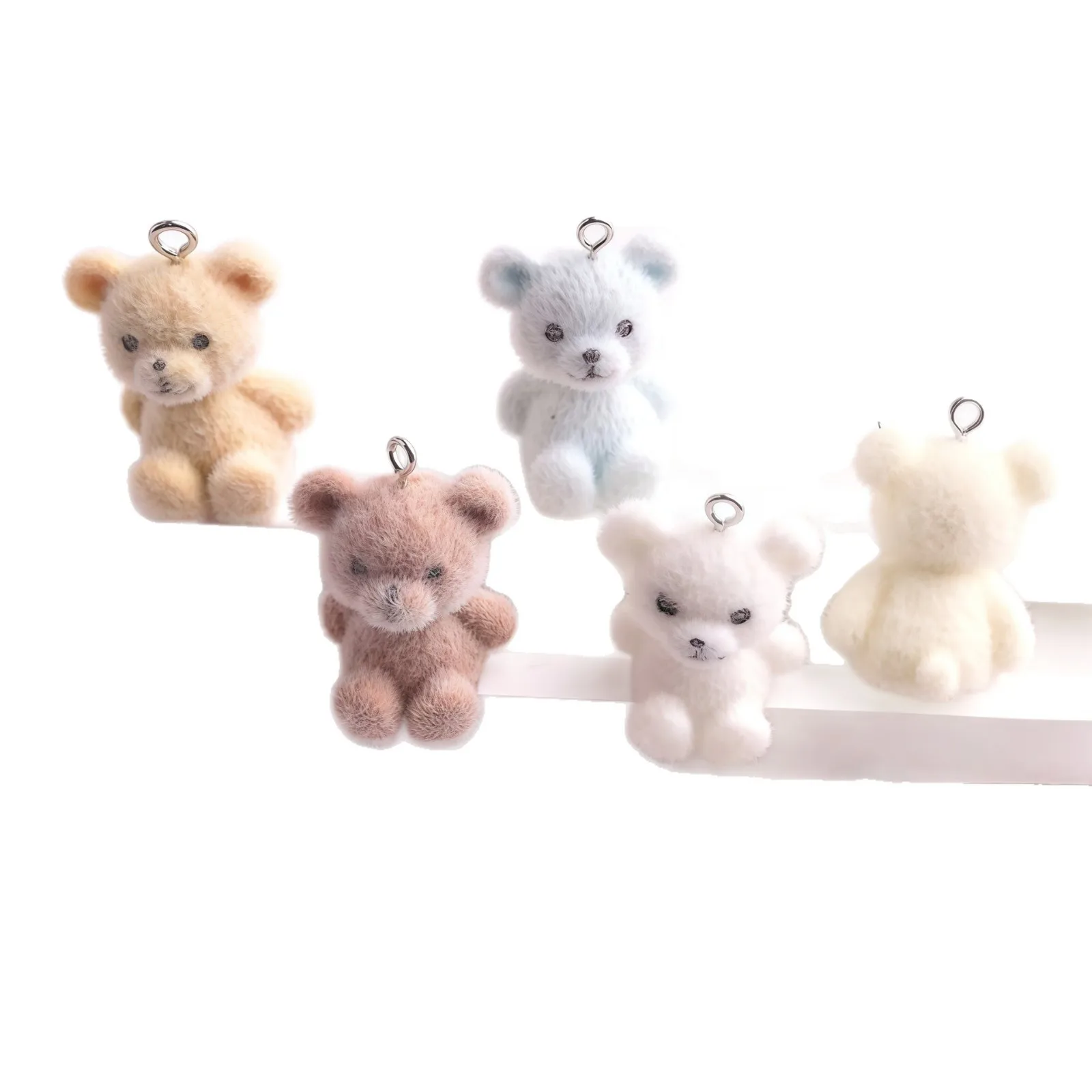 5pcs 3D Flocked Bear Resin Charms Cute Aniaml Doll Bear Pendant for Earring Keychains Diy Jewelry Make Accessories view 5