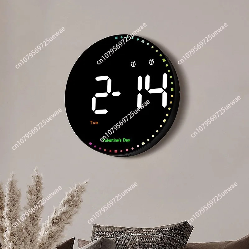 10-inch Led Round Digital Wall Clock With Remote Control 10 Levels Brightness Alarm Clock For Living Room Decoration