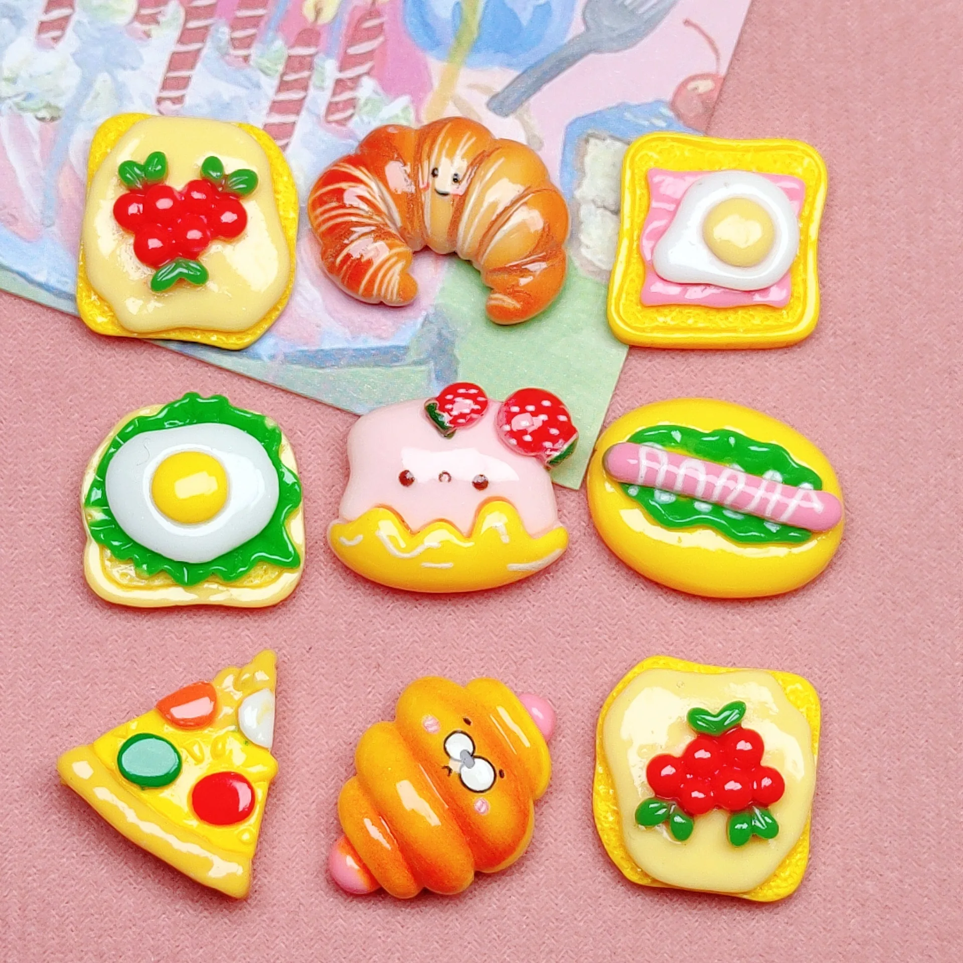 Resin Kawaii Mini Pizza Hamburger Flatback  DIY Scrapbooking Food Figurine Home Decor