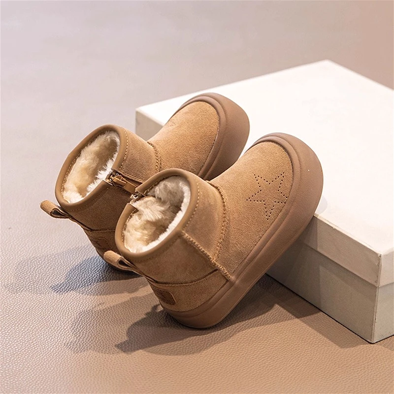 

Зимние детские зимние ботинки для мальчиков, новинка 2025 года, теплые противоскользящие уличные хлопковые ботинки на плюшевой подкладке для девочек, роскошная милая детская хлопковая обувь