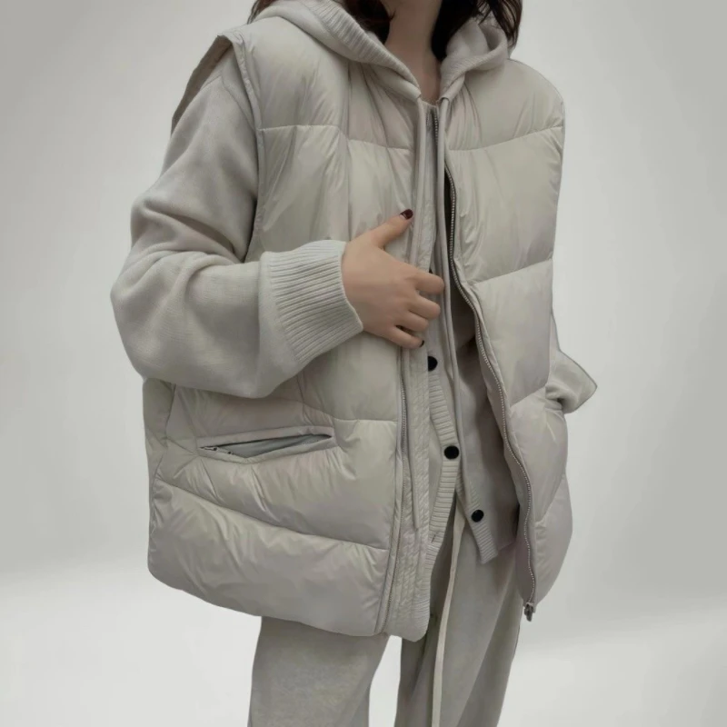 เสื้อกั๊กผ้าฝ้ายสำหรับฤดูใบไม้ร่วงและฤดูหนาว ผู้หญิง ปี 2025 แฟชั่นใหม่ ทรงหลวม สไตล์ลำลอง เสื้อโค้ทผ้าฝ้าย คอทรงกลม สีพื้น เสื้อคลุมตัวนอกสำหรับผู้หญิง