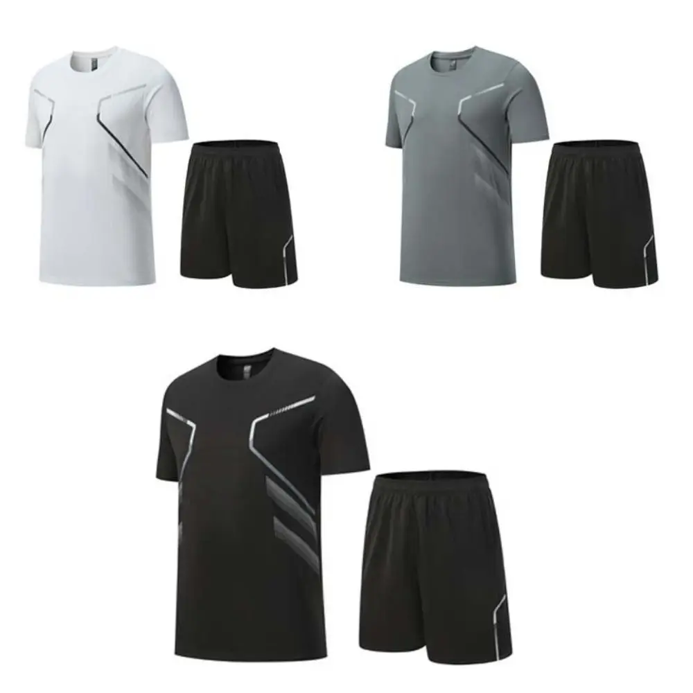 Conjuntos de camisetas de manga corta a rayas para hombre, Top transpirable para correr, pantalones cortos, ropa deportiva, traje deportivo de secado rápido para ciclismo