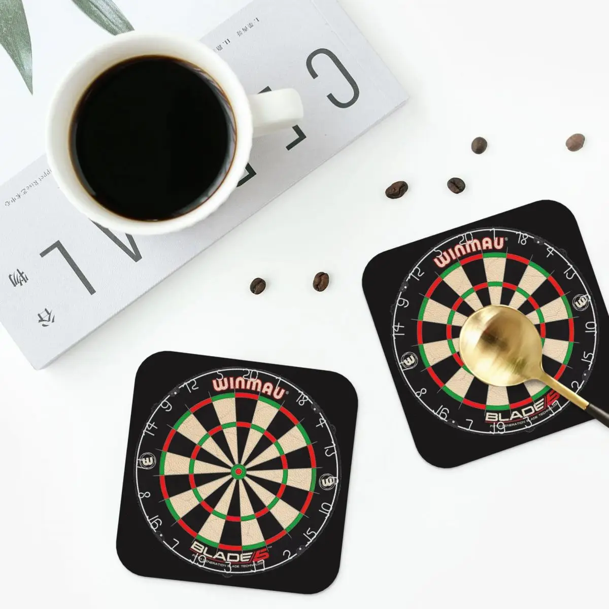 Winmau Blade 5 Dartboard Coasters Kitchen Placemats Waterproof Insulation Cup Coffee Mat For Home Tableware Pads Set of 4