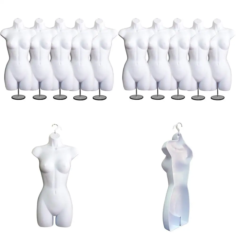 

White Female Mannequin with Metal Stand and Hanging Hook, S-M Size, Hollow Back, Hip and Long Body