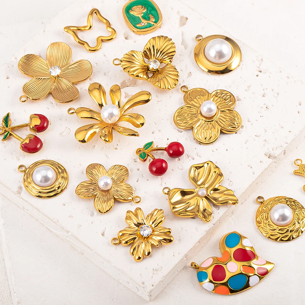 

2pcs Stainless Steel Irregular Red Necklace Charms Gold Plated Imitation Pearl Earrings Component DIY Necklaces Jewelry Findings