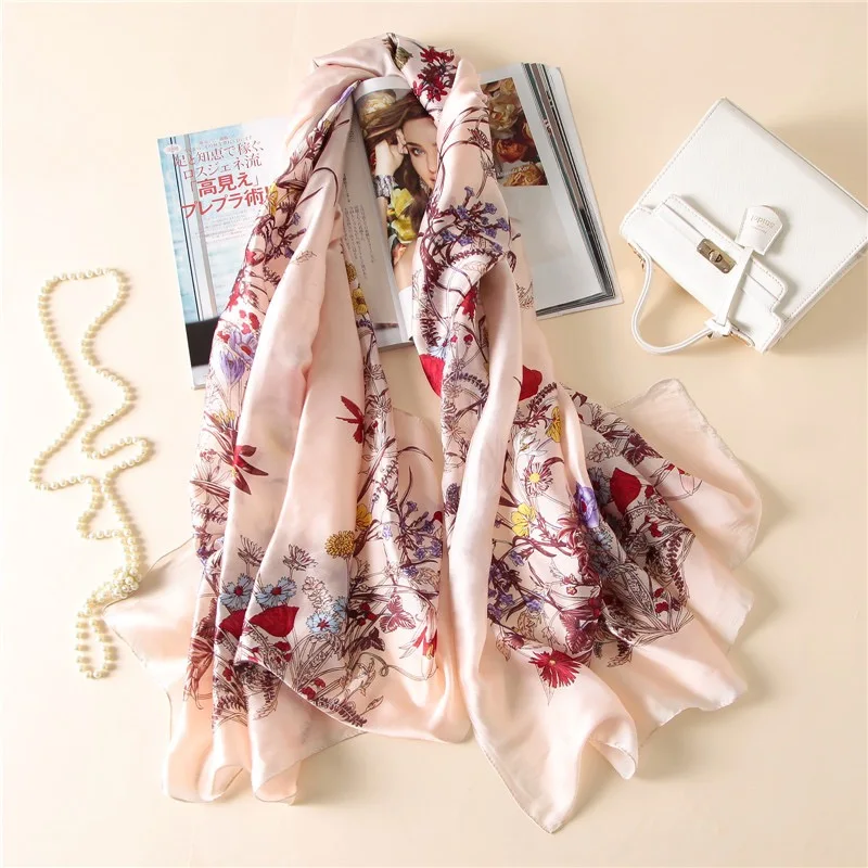 Spring Scarf Women\'s Luxury Design Scarf Silk Smooth Scarf Soft Muslim Headband Shawl Beach 85x180cm