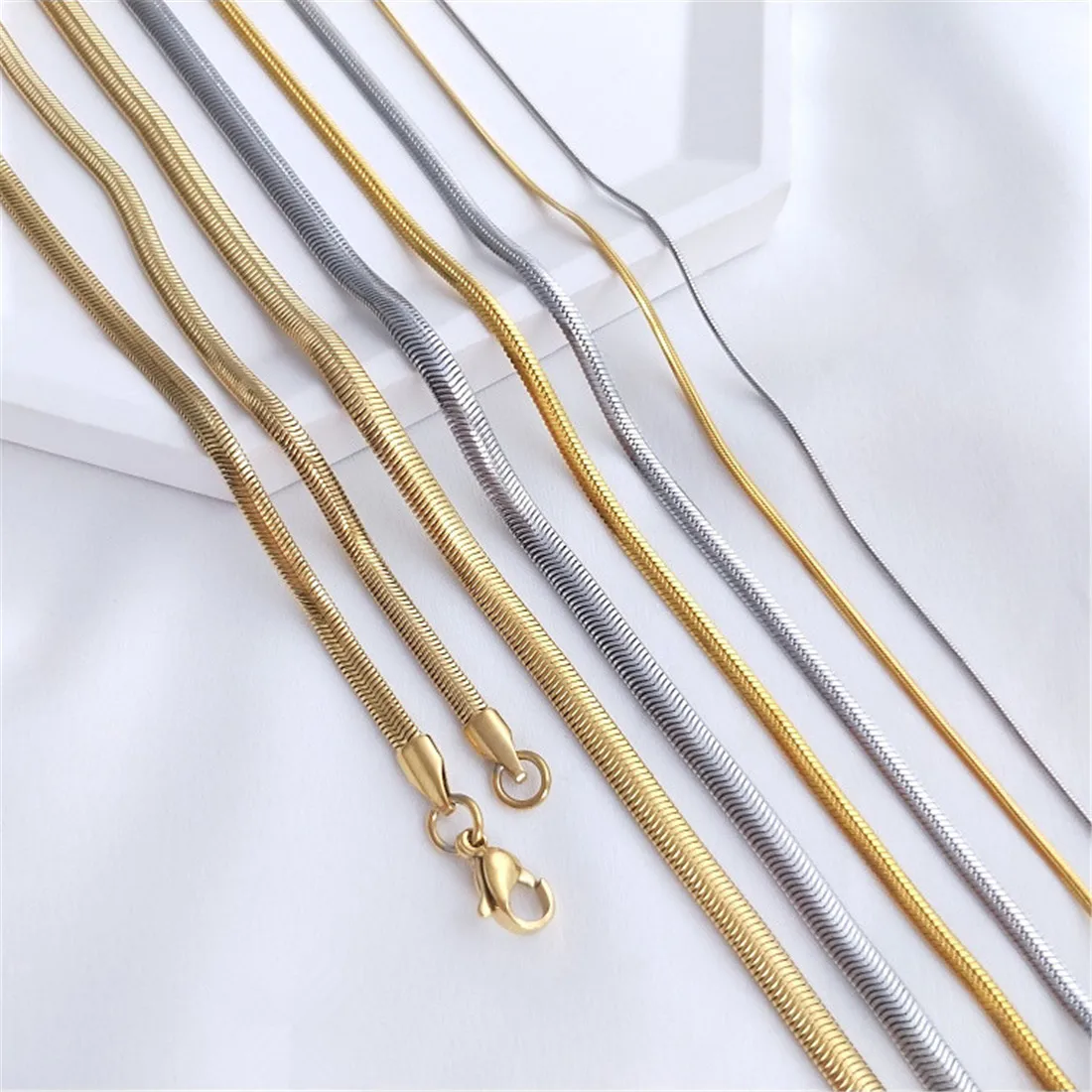 14K Gold Wrapped Double Ring Box Chain Universal Necklace Hanging Collarbone Bare Chain Handmade DIY Jewelry Matching Chain B748