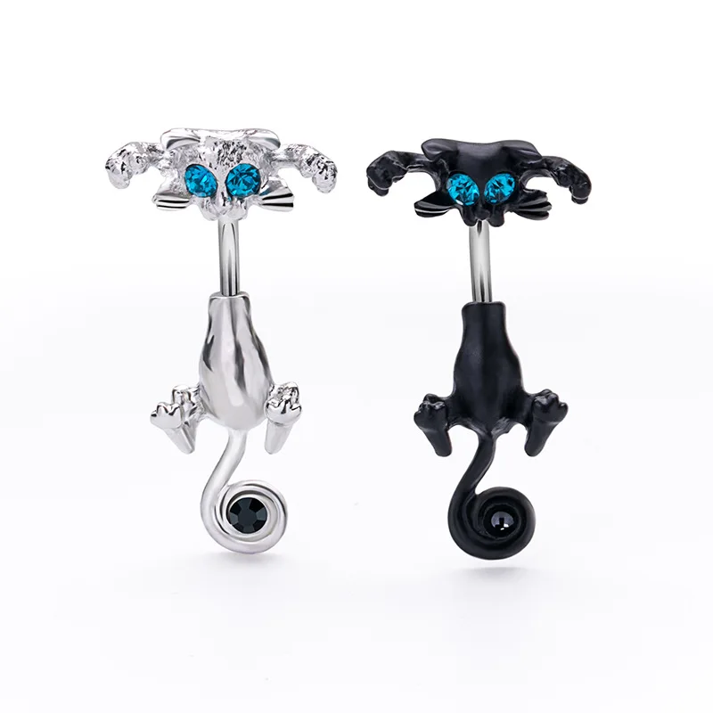 

Trendy Cat Shape Stainless Steel Belly Button Ring Cubic Zirconia Cute Navel Piercing Jewelry for Women Body Jewelry