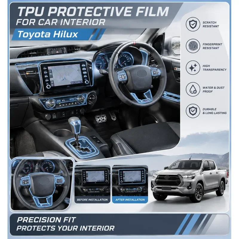 For Toyota Hilux Right Hand Drive Steering Wheel Screen Protector Central Control Console Film Interior Modification
