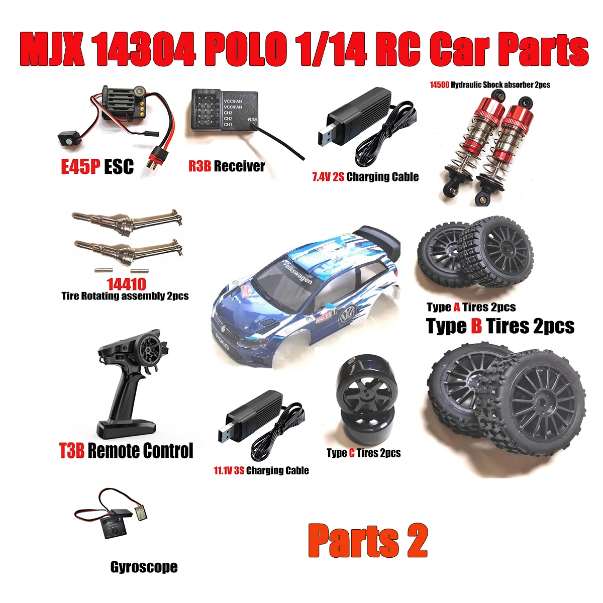 MJX 14304 POLO 1/14 RC Автомобильные детали Приемник Шина с дистанционным управлением ESC Амортизатор Шины Мотор Гироскоп Запчасти для зарядки 2