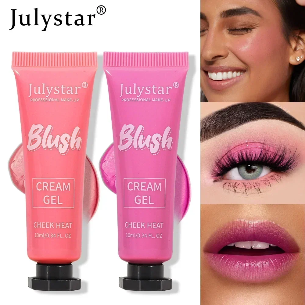 Julystar 6-Farben-Rouge-Creme-Gel, schimmernd, natürliche Farbe, multifunktionaler Rouge, wasserfest, langlebig, Lidschatten, matt, Lipgloss, 10 ml