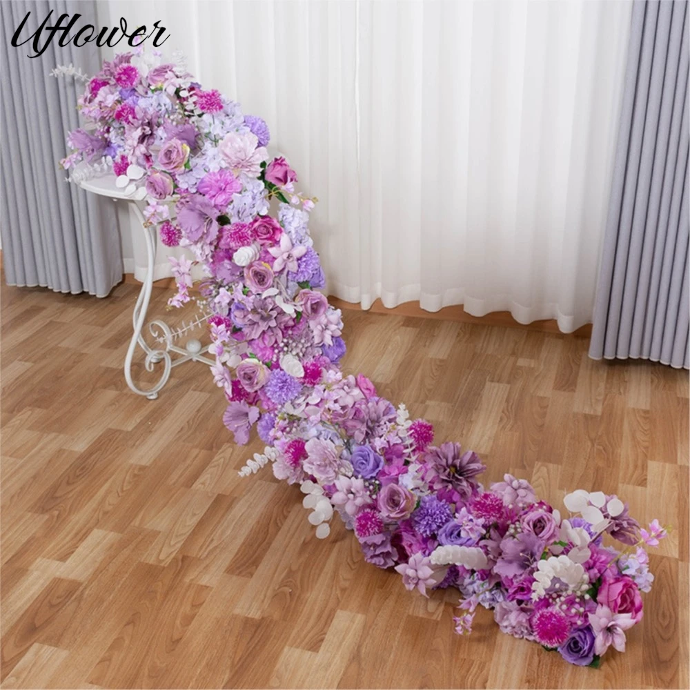 

Uflower 2m Luxury Rose Artificial Flowers Wedding Decor Table Long Runner Flower Row Floral Backdrop Arrangement Wall Arch Decor
