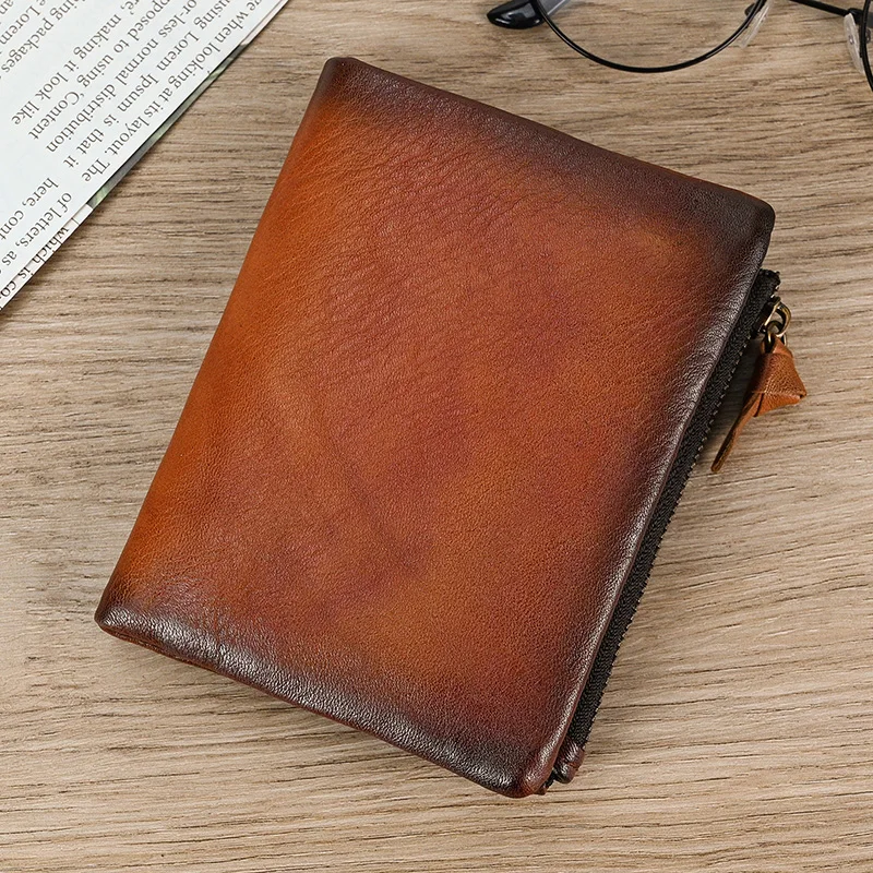 

Leather Short Wallet Vintage Fashion Coin Purse Wallet of Men Male Soft Cowskin Short Purse Male Small Wallet RFID