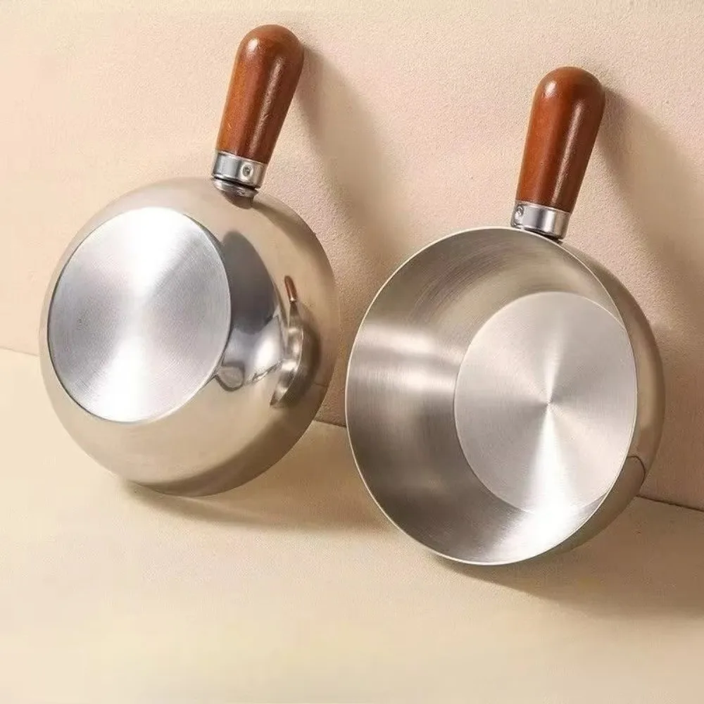 Wooden Handle Single-person Pot Thickened Heat-Resistant Stainless Steel Pot Non-stick Even Heat Distribution Milk Pot