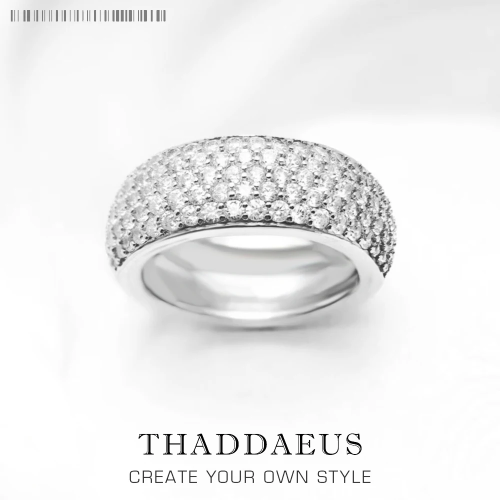 Biały CZ Pave Band Ring Europe Style Glam Fine Jewelry dla dziewczynek Prezent dla kobiet ze srebra próby 925