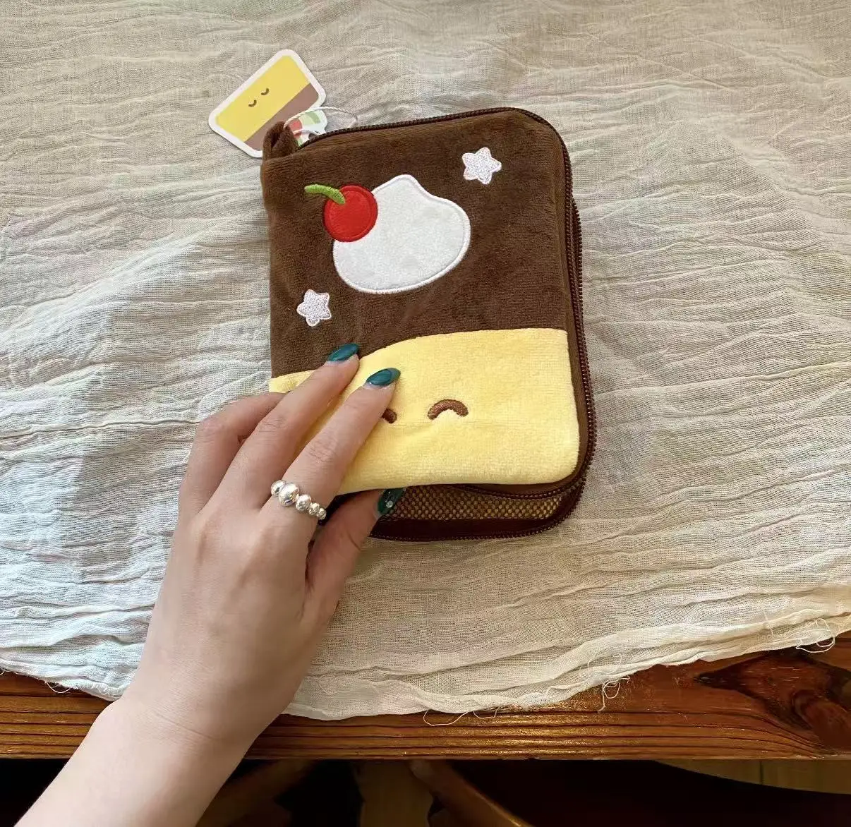Japanese Cherry Pudding Plush Travel Passport Bag Wallet Bag Student Card Bag Book Jacket Storage Bag Portable Coin Purse Gift view 6