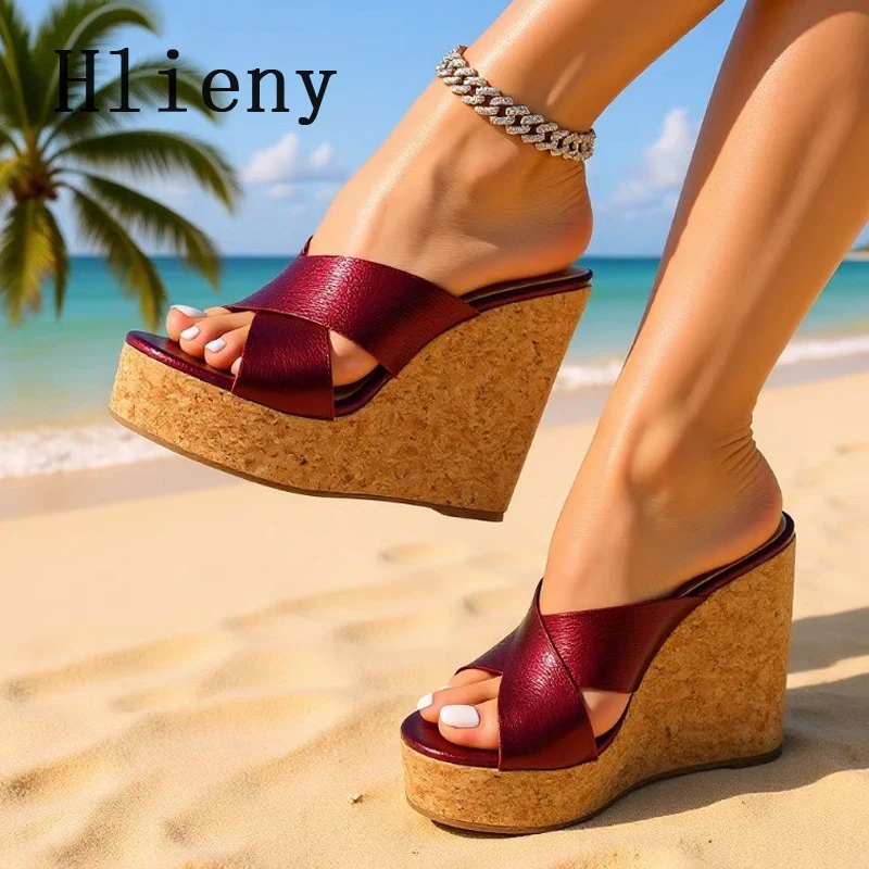 

Hlieny Wood Grian Wedges Slippers Women High Heels Summer Sexy Open Toe Platform Sandals Party Dress Mules Shoes Size 35-42