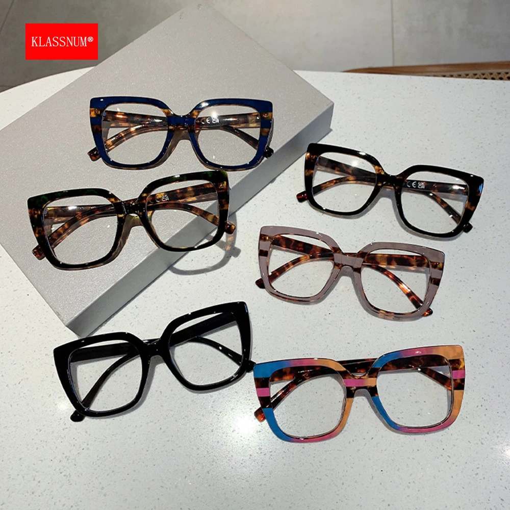 KLASSNUM Glasses Woman Trend 2024 Square Retro Colourful Eyepeices Anti-blue Light Glasses Transparent Lens Eyewear Brand Design