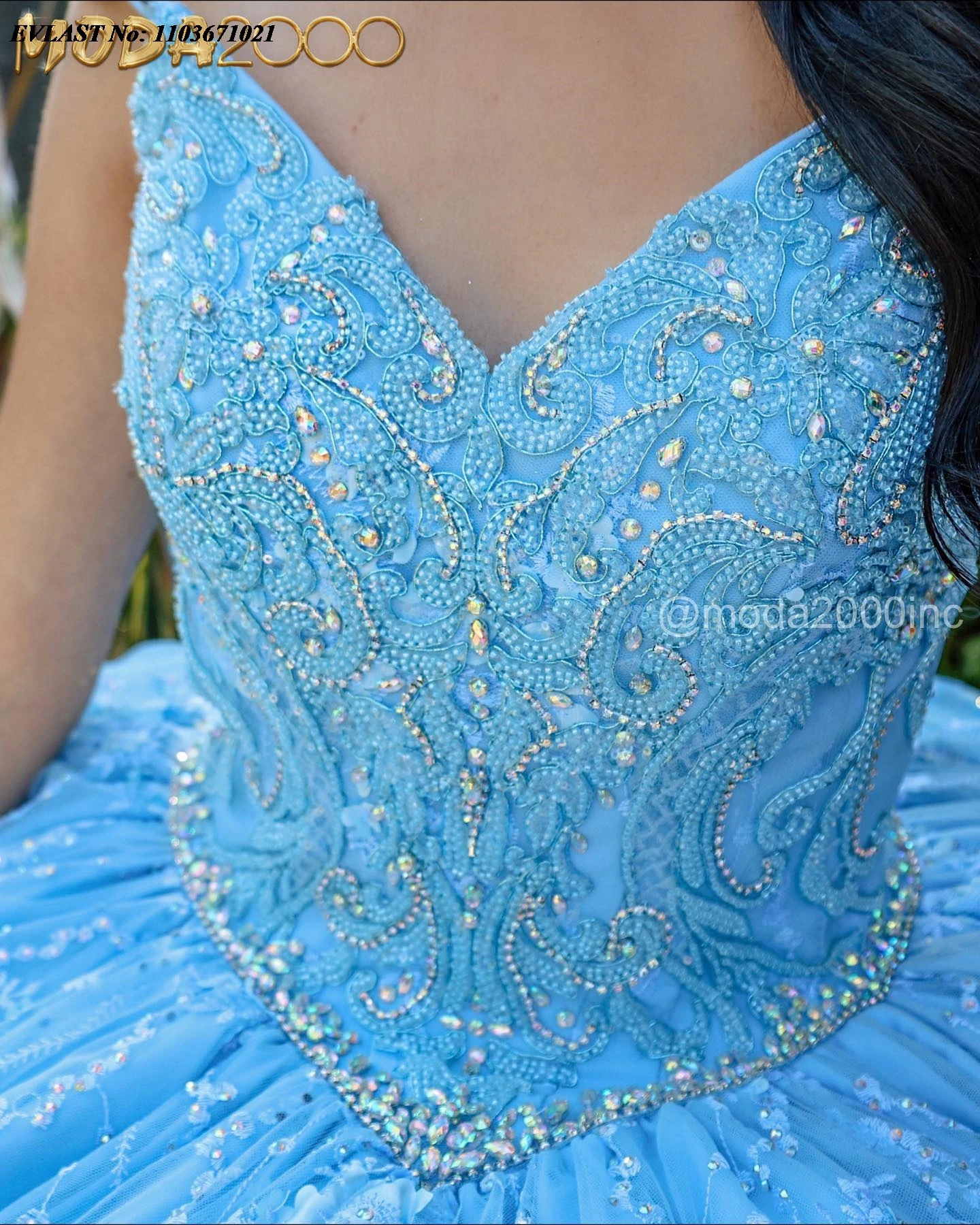 EVLAST-Sky Blue Glitter Ball Gown com Renda e Applique Beading, Mexican Sweet 16, SQ487, 15 Anos