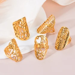 Stainless Steel Punk Wide Ring Unisex for Women Men Gold Color Fashion Chunky Waterproof Jewelry Party Gifts