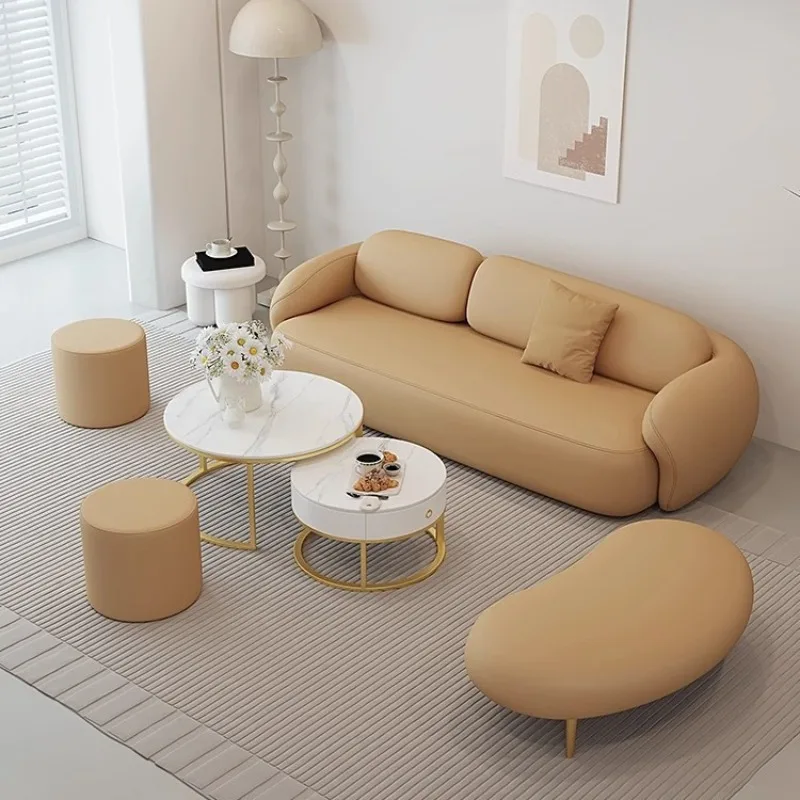

Small apartment living room double sofa apartment simple three-person straight row reception office lounge area table and chairs