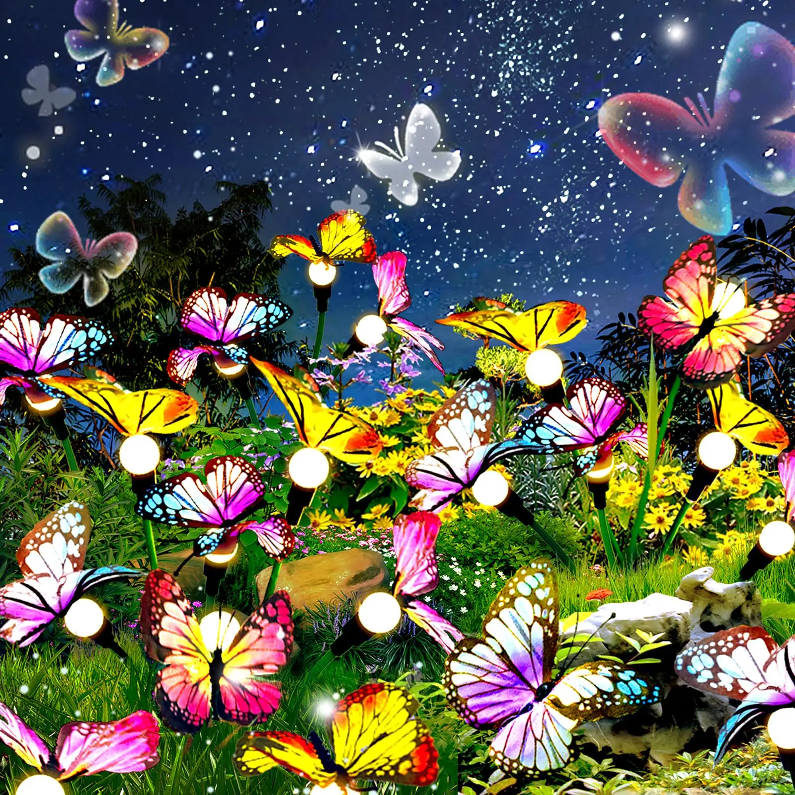

2/4 Pack Solar Garden Light Swaying in The Wind Outdoor Butterfly Stakes Swaying Dance Outside Yard Lawn Patio Summer Decoration