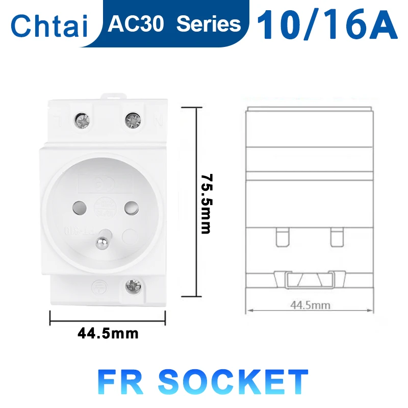 .AC30 Power Sockets UK US EU FR SA Standard Modular Din Rail Socket 13A16A 25 250V Industrial Distribution Box Adapter Connector