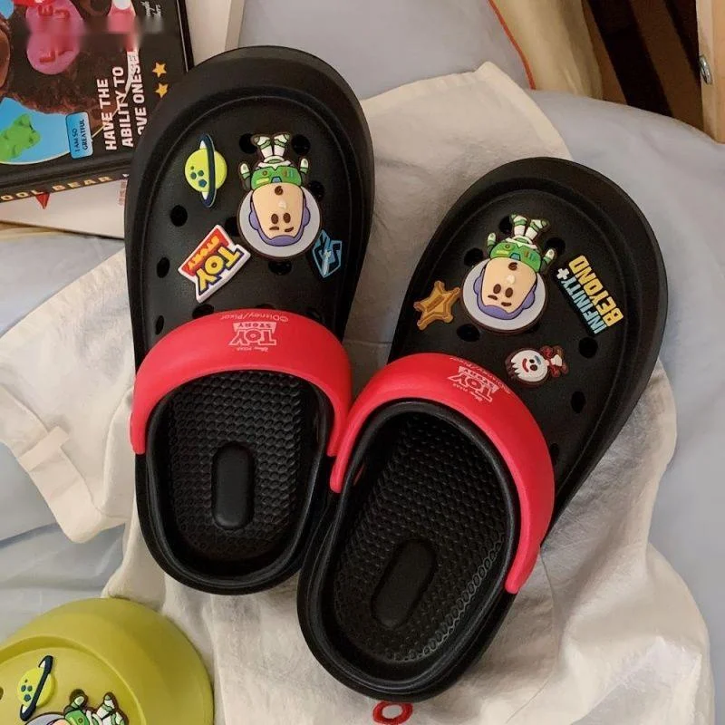 Disney Toy Story Buzz Lightyear Hole Shoes Summer Color Blocked Beach Thick Soled Cool Slippers Fashion Harajuku Women Slippers