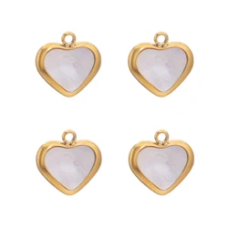 5pcs Stainless Steel Gold Plated Heart Charms Natural Shells Charm Beads for DIY Women Necklace Bracelet Jewelry Craft Wholesale