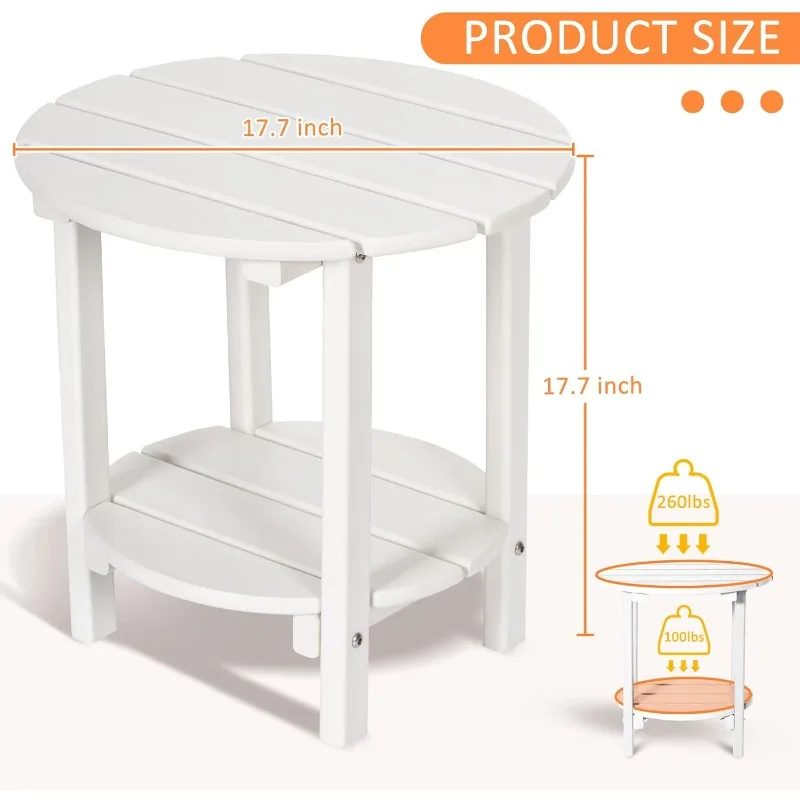 Mesa auxiliar redonda portátil de 2 niveles para exteriores, mesa auxiliar de jardín con patio junto a la piscina de HDPE para adultos