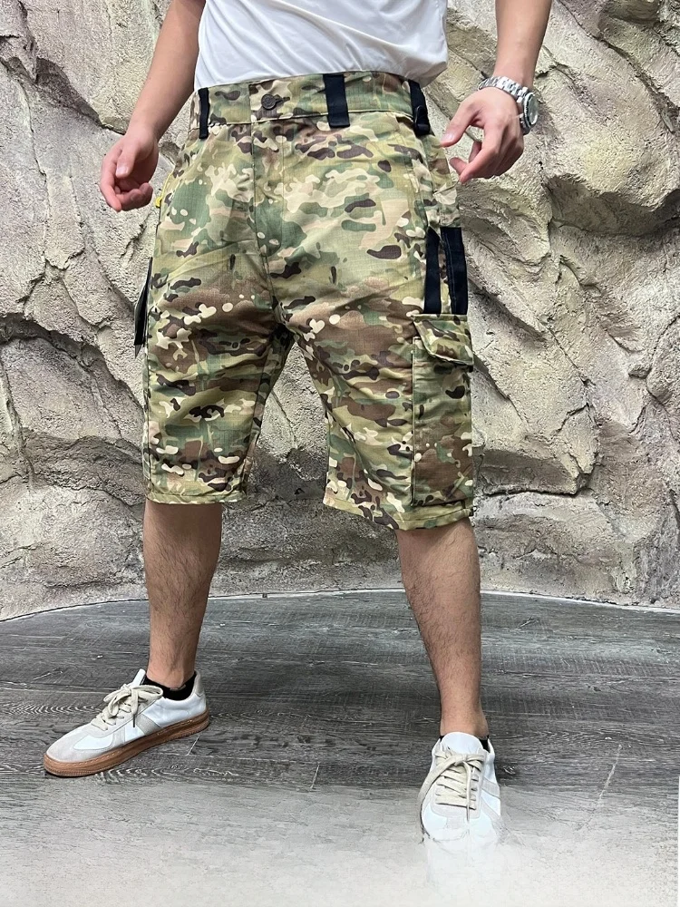 Military Version Men's Camouflage Print Workwear Shorts Quick Dry Breathable Water Resistant Straight Leg Five Length Pants