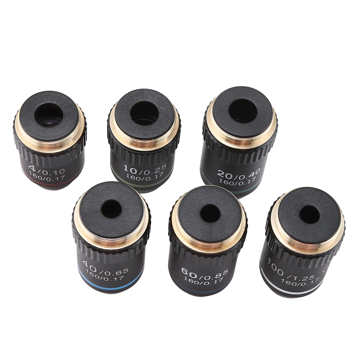 Objectif de microscope 195, filetage standard RMS 20,2 mm, ensemble achromatique avec grossissements 4X, 20X, 40X, 60X, 100X (avec huile) pour usage biologique