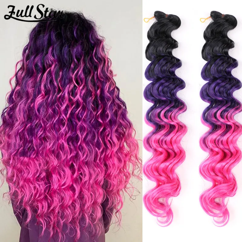 Full Star Deep Curly Twist Synthetic Hair Crochet Braids Black Ombre Blue Blonde Grey Purple Braiding Hair Deep wave for Women