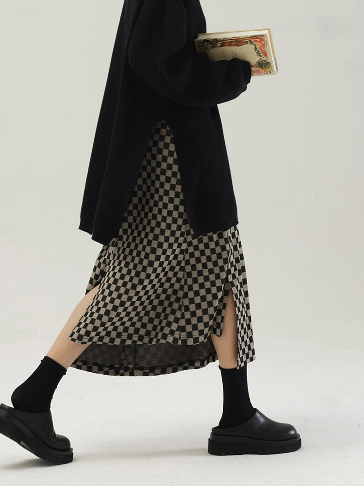 

Women's Plaid A-line Skirt Vintage Y2k Long Skirt Harajuku 90s Aesthetic Bandage Asymmetrical Skirts Fashion 2000s Clothes