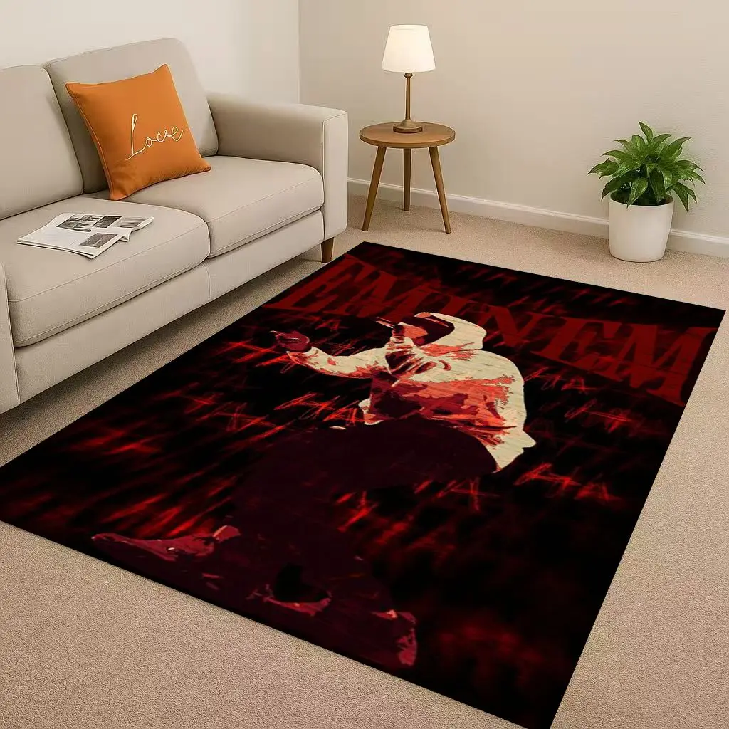 พรมปูพื้นกันลื่นลายแร็ปเปอร์ Eminem สไตล์ฮิปฮอป สำหรับห้องนั่งเล่น ห้องนอน ห้องเด็กเล่น โซฟา ตกแต่งบ้าน และพรมเช็ดเท้า