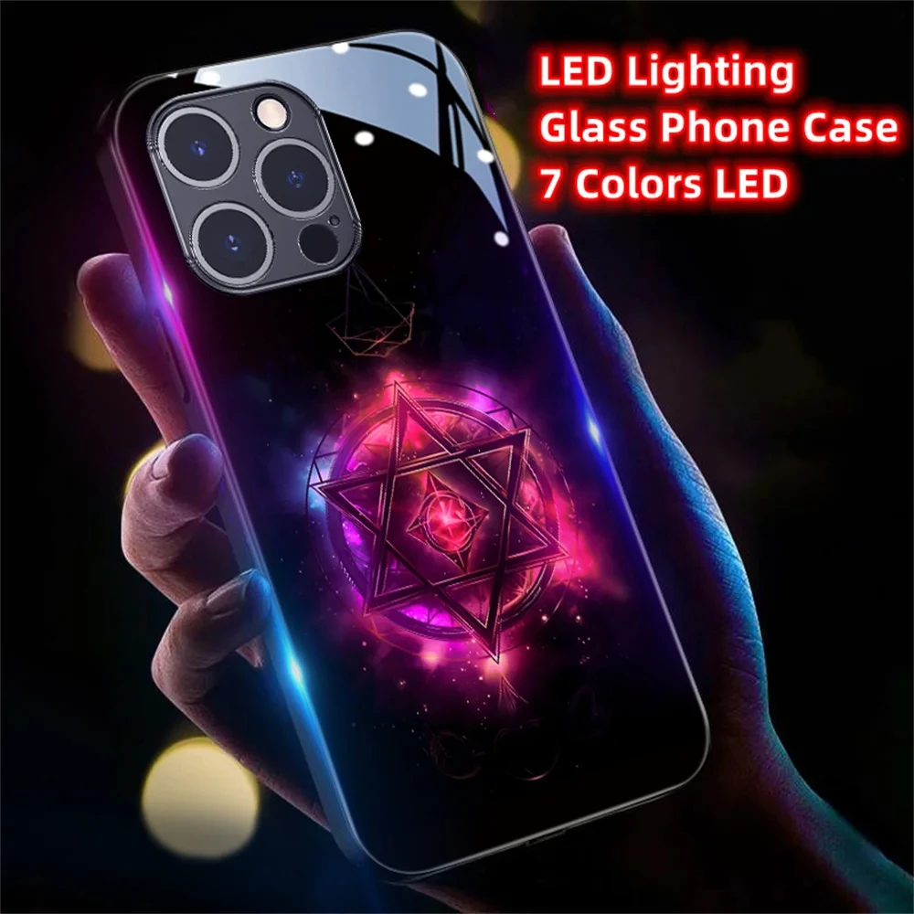 

Evil Magic Circle LED Light Glow Luminous Glass Phone Case For XiaoMi 13 12 11 Pro Ultra RedMi K60 K50 Poco F3 F4 F5