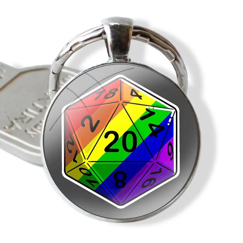 Pastel Dice Pronoun Check Nonbinary Pride D20 They Them Keychain Handmade Glass Cabochon Key Ring Holder Pendant Key Chains