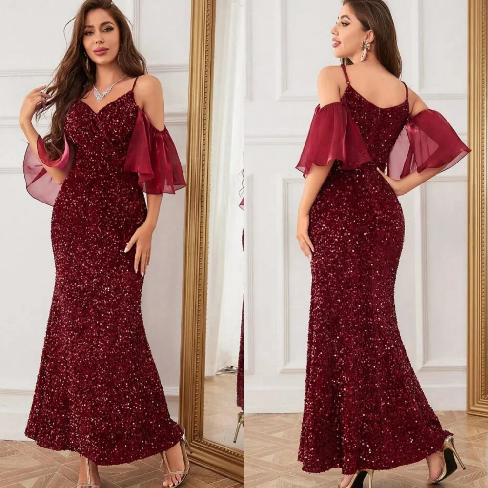 Yipeisha  Sparkle Off-the-shoulder Mermaid Anke Length Evening Dresses Sequin Hugging Chiffon Customized Saudi Arabia es