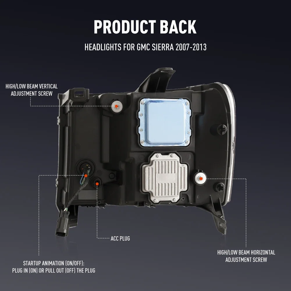 Pair Of LED Car Headlight Assembly For GMC Sierra 2007-2013 Headlights DRL Tuning Signal Plug And Play Front Head Lamp