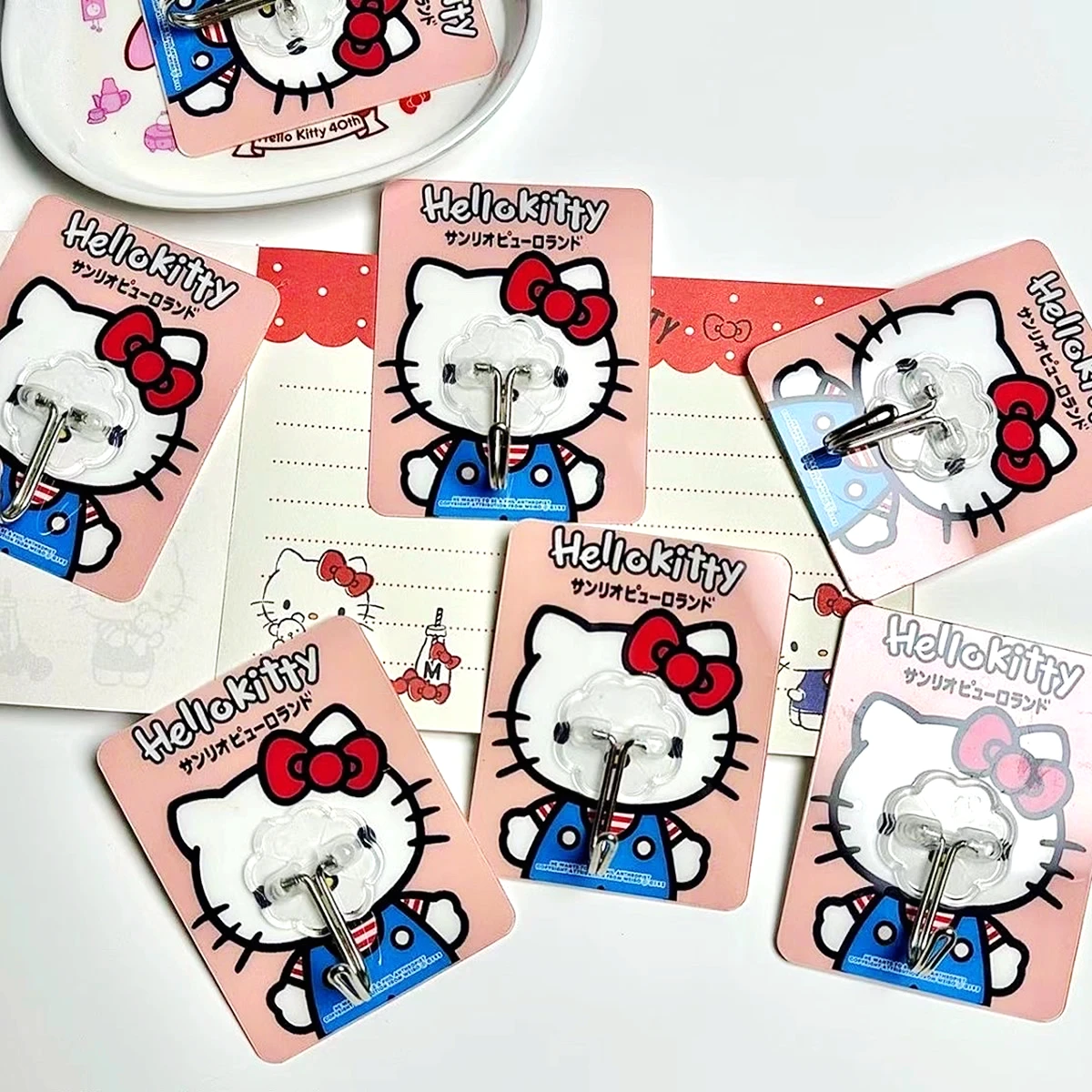 5pcs Cartoon Hello Kitty Melody Self-Adhesive Hook Anime Sanrio Stainless Steel Punch-Free Kitchen Bathroom Toilet Wall Hanging