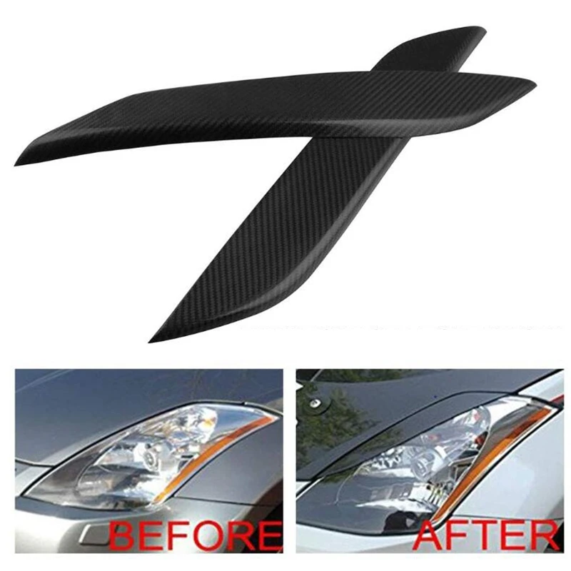 

Durable-Black Carbon Fiber Headlight Eyelids Covers For 2003-2008 Nissan 350Z Fairlady Z Z33 (Pack Of 2)