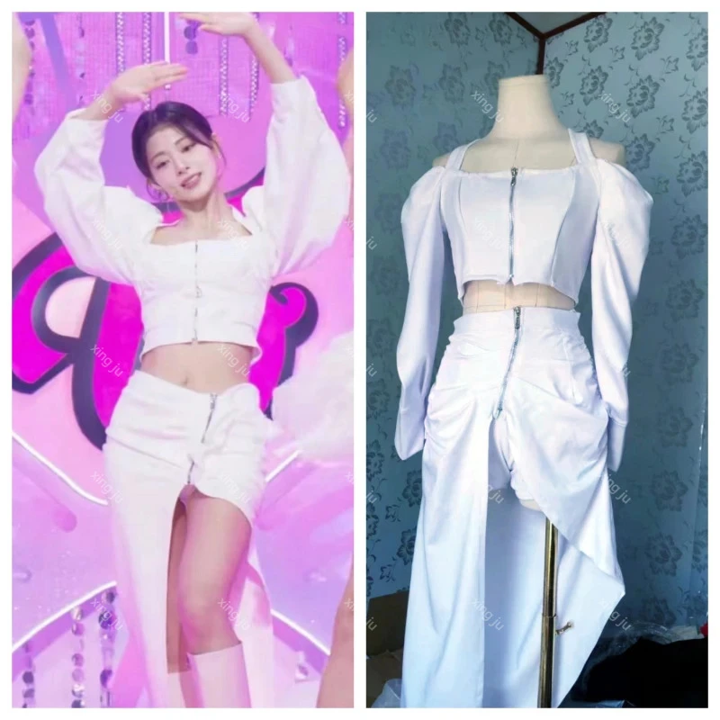

New Kpop Women Group Outfits Concert Cosplay Costumes Performance Suit Stage Clothes Off-Shoulder Tops Irregular Skirt Girl Set
